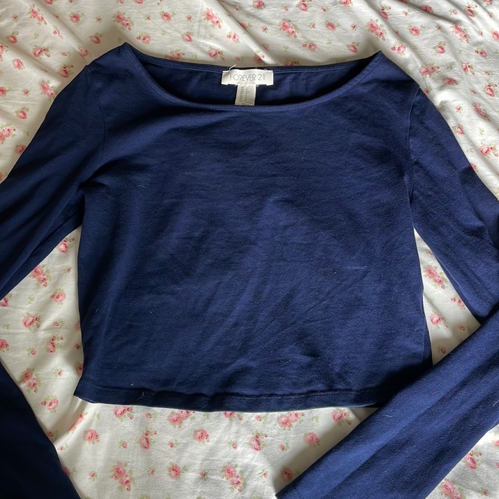 Blue Long Sleeve Forever 21 Crop Top - Size S